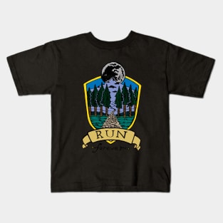 Run Forever Moon Emblem - Colour Version Kids T-Shirt